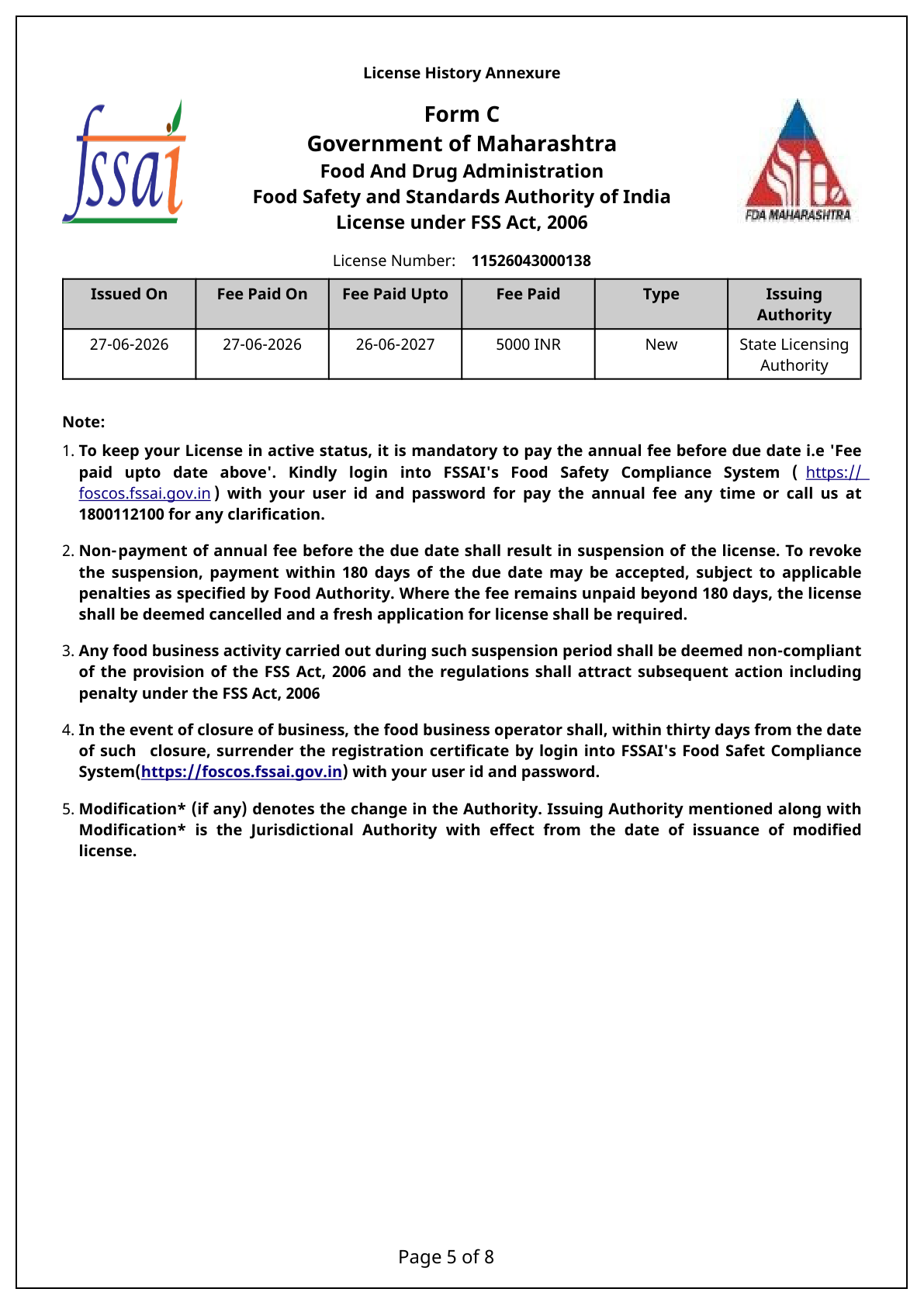 FSSAI license page 5