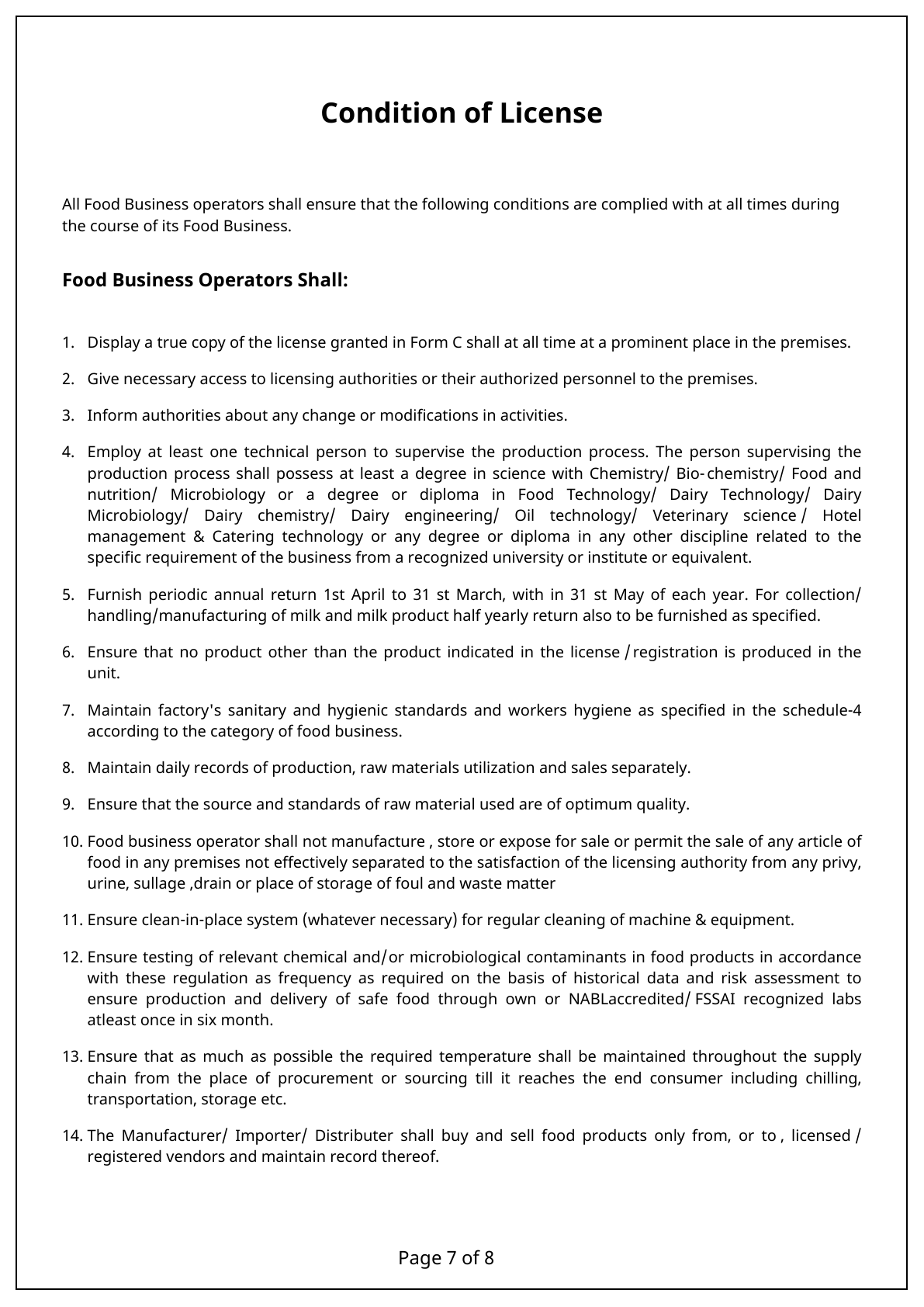 FSSAI license page 7